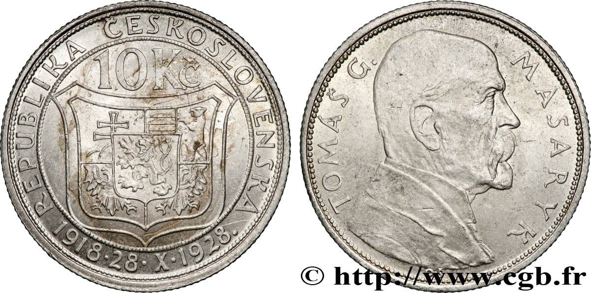 TCHÉCOSLOVAQUIE 10 Korun Thomas Masaryk 1928  SUP 