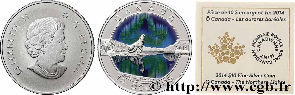 CANADA 10 Dollars Proof Aurores boréales 2014 Ottawa MS 