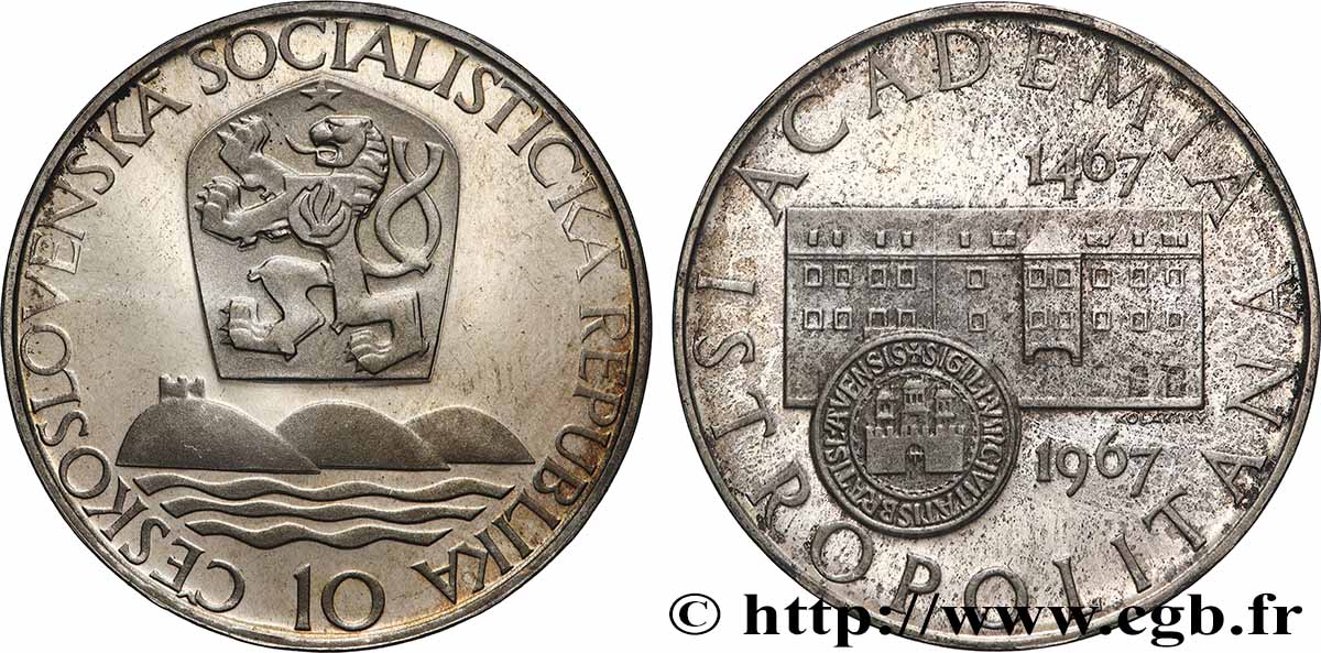 TSCHECHOSLOWAKEI 10 Korun 500e anniversaire de l&nbsp;Université de Bratislava 1967  fST 