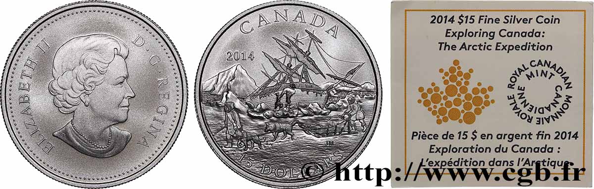 CANADA 15 Dollars Proof  L’expédition dans l’Arctique 2014 Ottawa FDC 