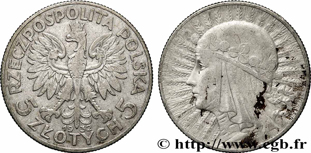 POLOGNE 5 Zlotych aigle / reine Jadwiga 1932 Londres TB+ 
