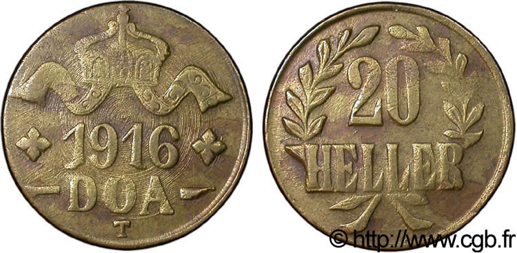 AFRICA ORIENTAL ALEMANA 20 Heller Deutch Ostafrica type couronne large et extrémités des L pointues 1916 Tabora EBC 