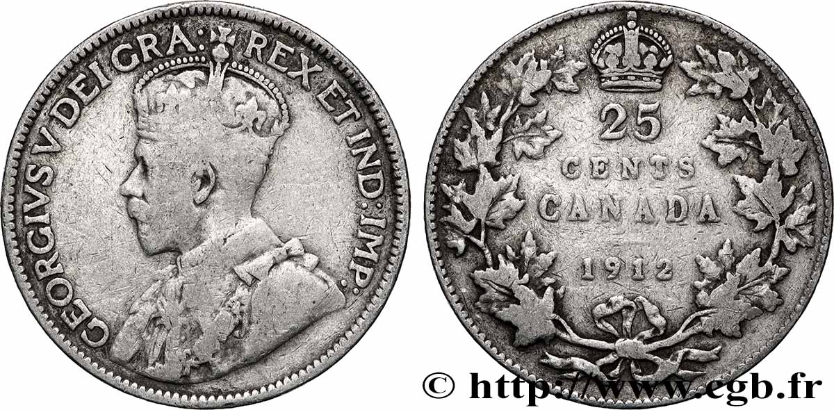 KANADA 25 Cents Georges V 1912  S 
