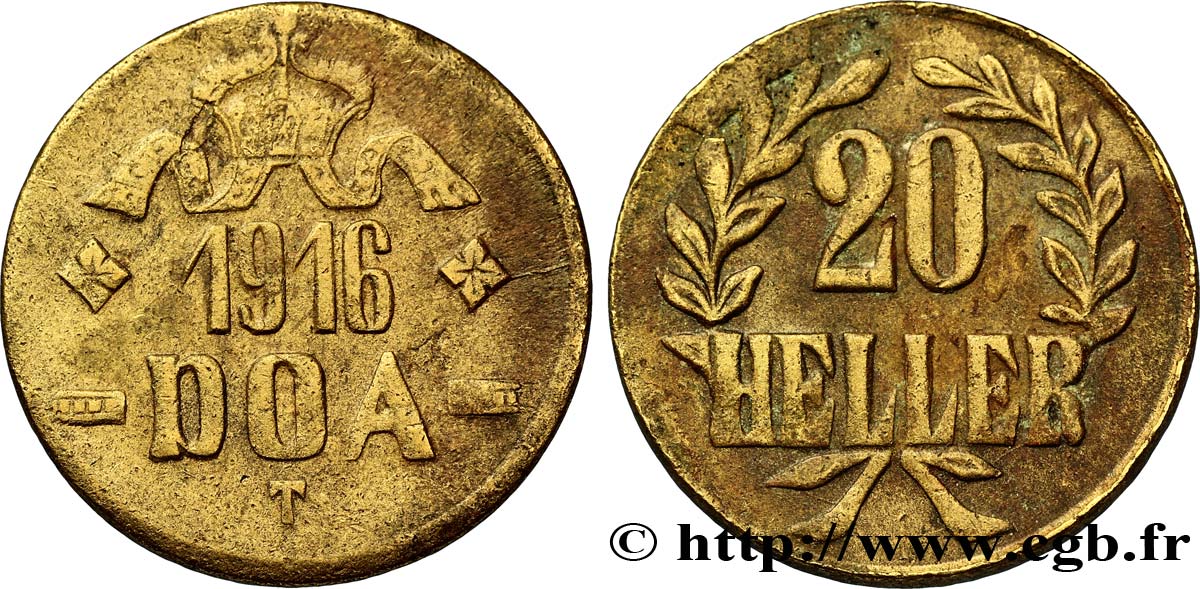 DEUTSCH-OSTAFRIKA 20 Heller Deutch Ostafrica type couronne étroite et extrémités des L pointues 1916 Tabora VZ 