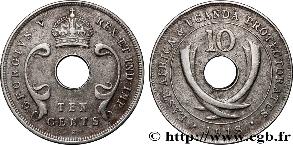 AFRIQUE DE L&nbsp;EST  ET OUGANDA - PROTECTORATS 10 Cents East Africa and Uganda Protectorates (Edouard VII) 1918 Heaton - H TTB 