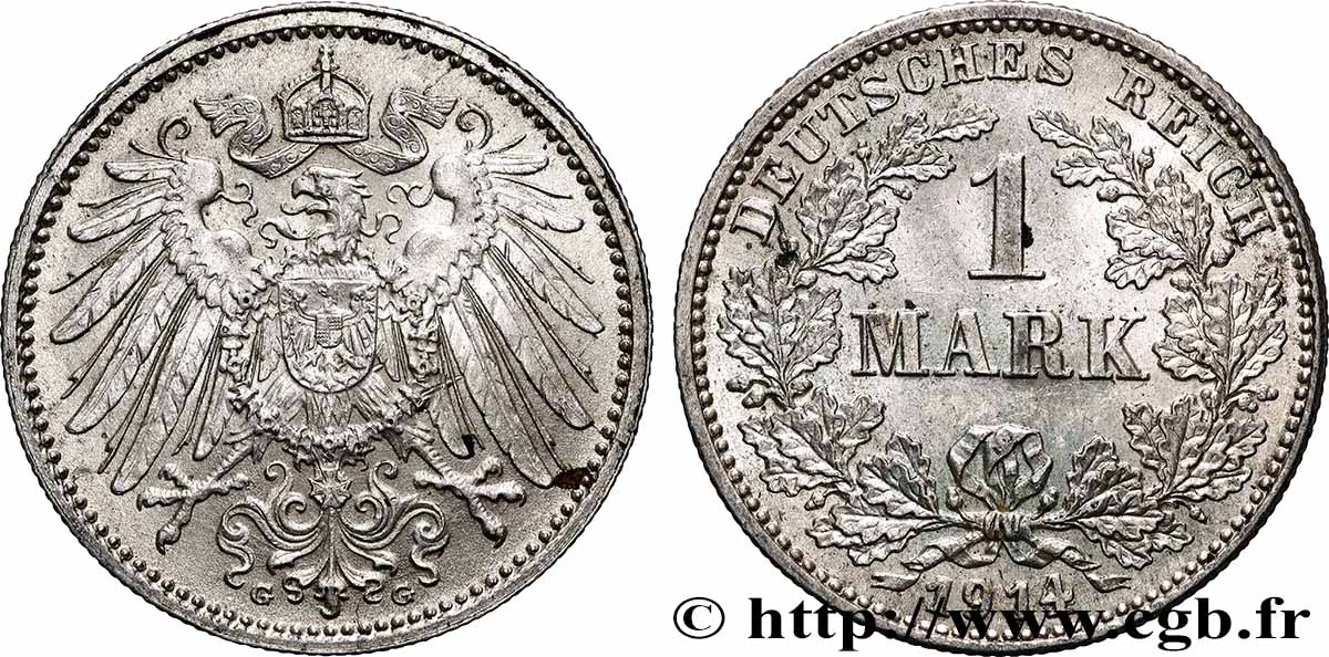 GERMANY 1 Mark Empire aigle impérial 2e type 1914 Karlsruhe AU 
