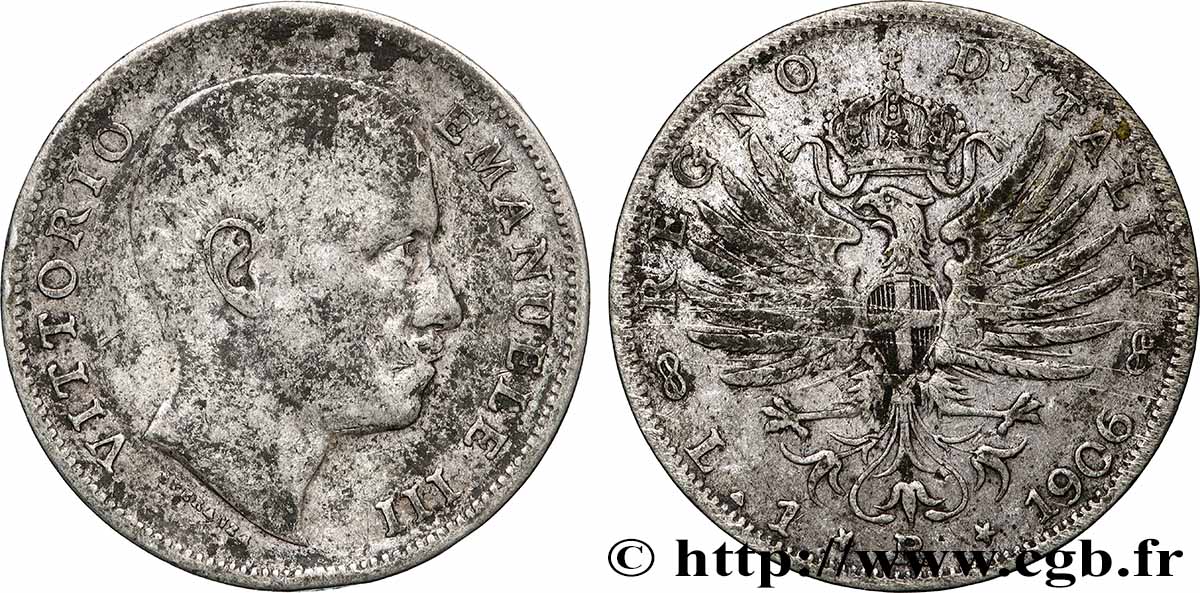ITALIE 1 Lire Victor Emmanuel III 1906 Rome TB 