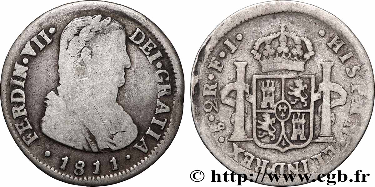 CHILI - FERDINAND VII 2 Reales Ferdinand VII 1811 Santiago S 