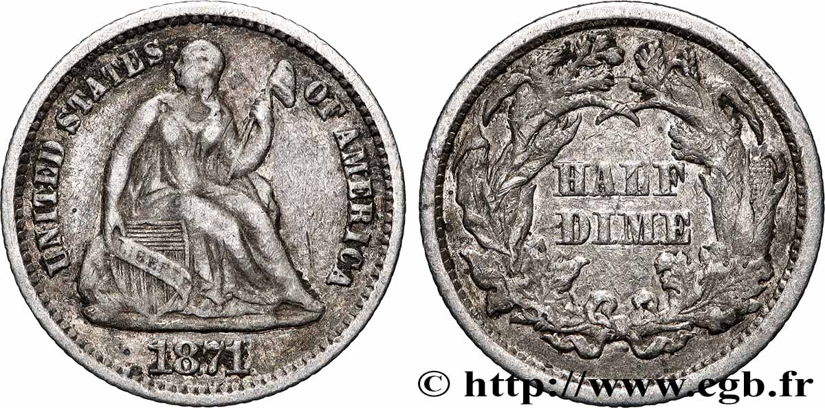 ÉTATS-UNIS D&nbsp;AMÉRIQUE 1/2 Dime Liberté assise 1871 Philadelphie TTB 