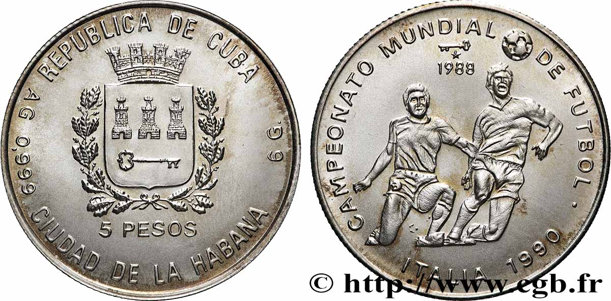 CUBA 5 Pesos Coupe du Monde de football Italie 1990 1988 La Havane SPL 