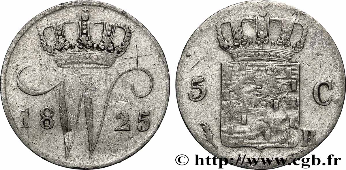 PAíSES BAJOS 5 Cents monogramme de William I 1825 Bruxelles MBC 