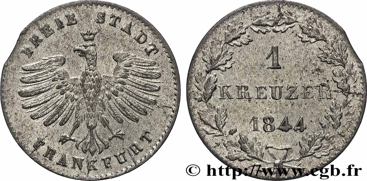 DEUTSCHLAND - FRANKFURT FREIE STADT 1 Kreuzer Ville libre de Francfort 1844 Francfort SS 