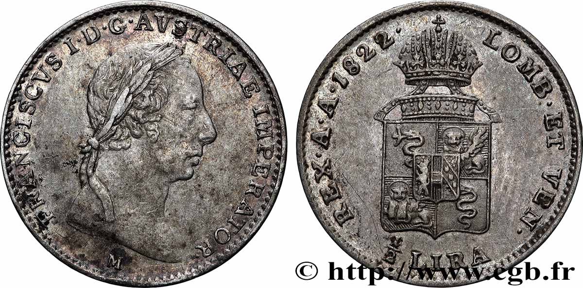 ITALIEN - LOMBARDEI UND VENETIEN 1/2 Lira Royaume Lombardo-Vénitien François Ier d’Autriche 1822 Milan  SS 