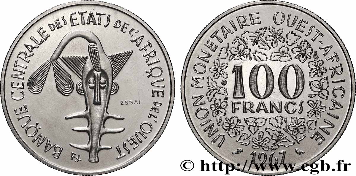 WESTAFRIKANISCHE LÄNDER Essai 100 Francs 1967 Paris fST 