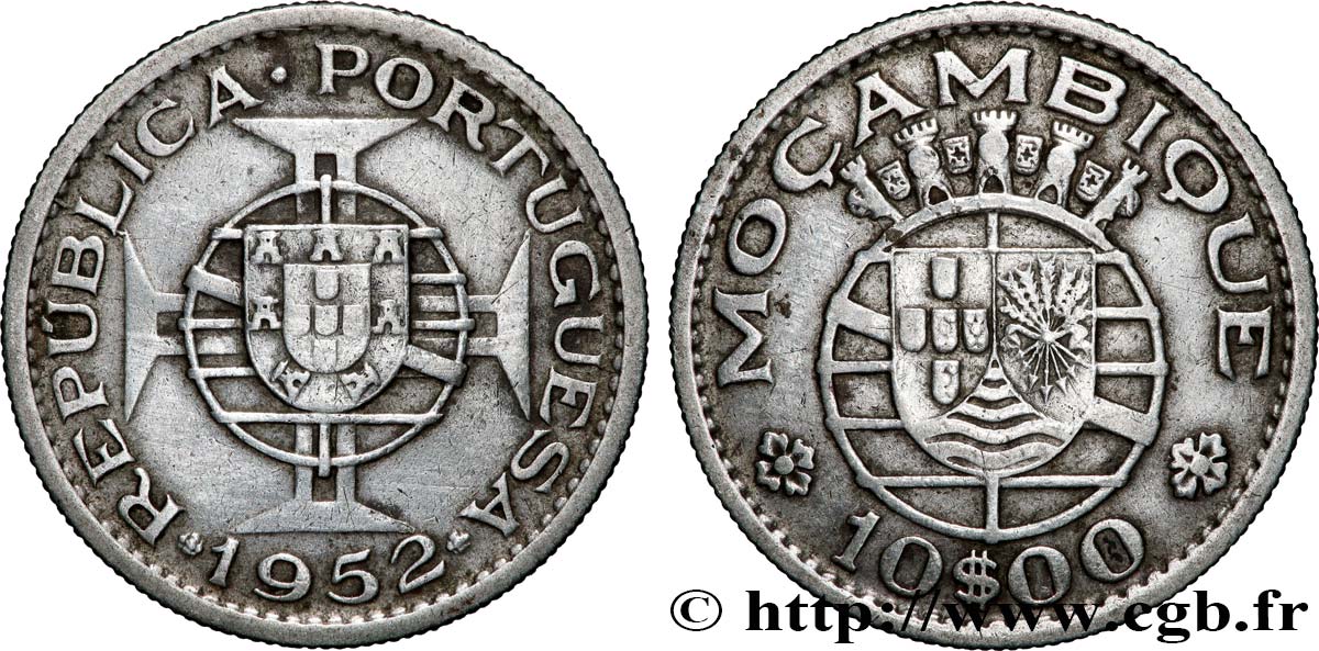 MOZAMBIQUE 10 Escudos 1952  TTB 