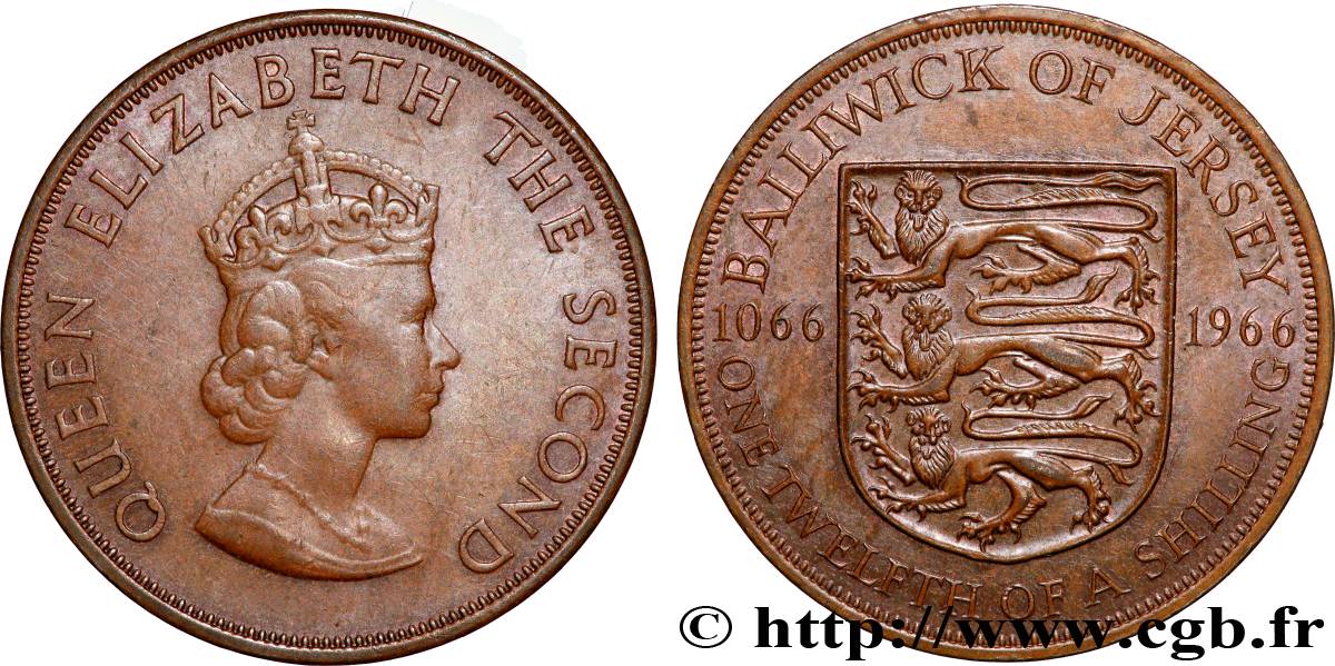 JERSEY 1/12 Shilling 900e anniversaire de la conquête normande 1966 Londres TTB 