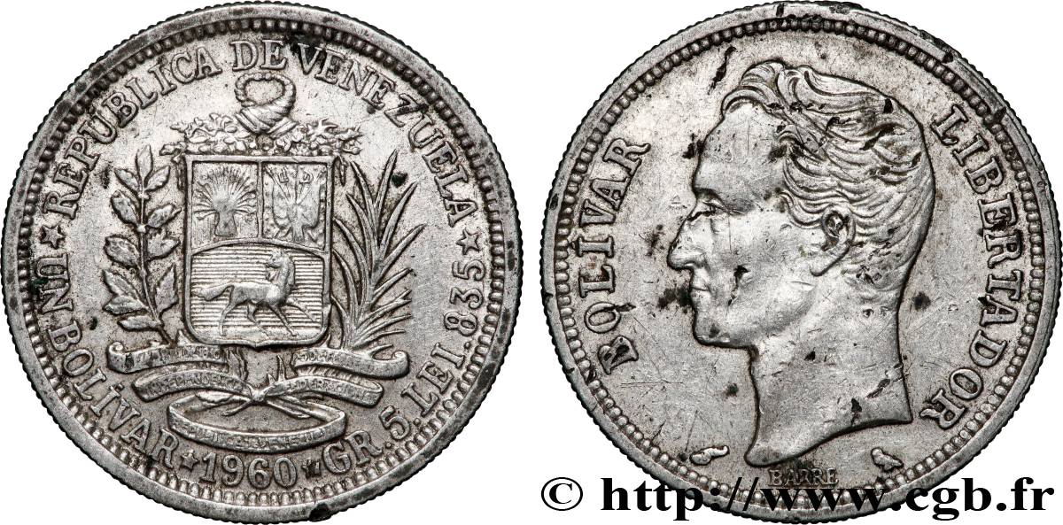 VENEZUELA 1 Bolivar 1960 Paris TTB 