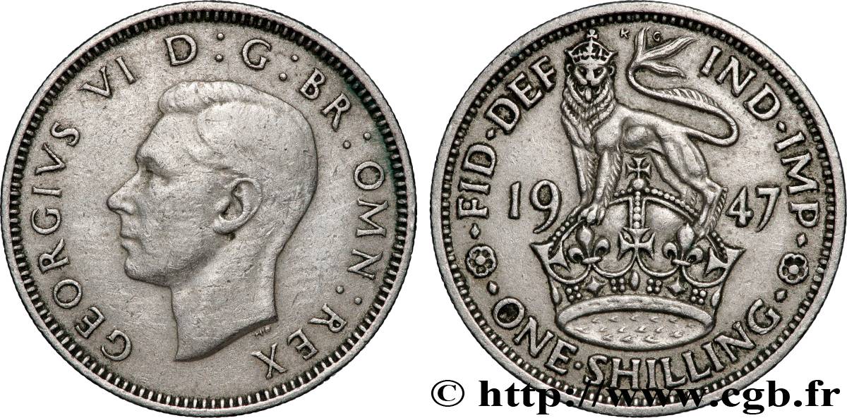 ROYAUME-UNI 1 Shilling Georges VI cimier de l’Angleterre 1947 Londres TTB 
