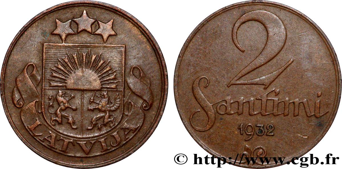 LETTONIE 2 Santimi 1932 Londres TTB+ 