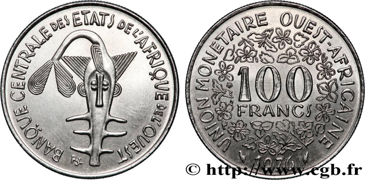 ÉTATS DE L&nbsp;AFRIQUE DE L&nbsp;OUEST (BCEAO) 100 Francs BCEAO masque 1976 Paris SUP 