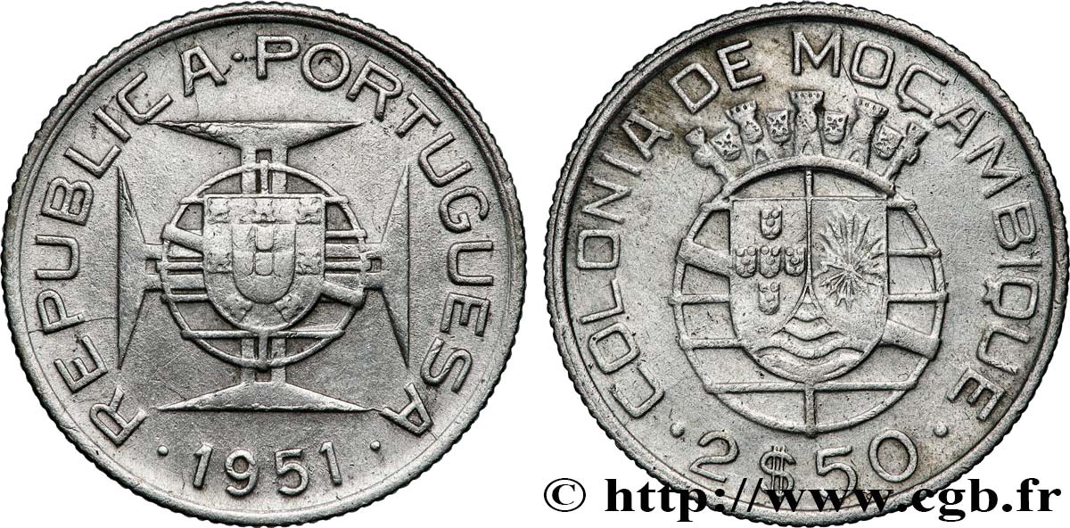 MOZAMBIQUE 2 1/2 Escudos 1951 Lisbonne TTB 
