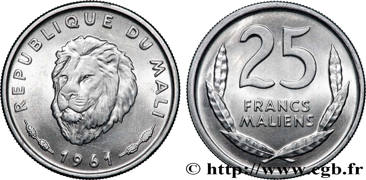 MALI 25 Francs Maliens lion 1961 Paris SPL 
