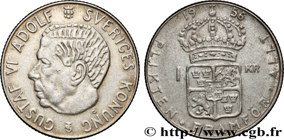 SUÈDE 1 Krona Gustave VI 1956 Kungsholmen TTB 