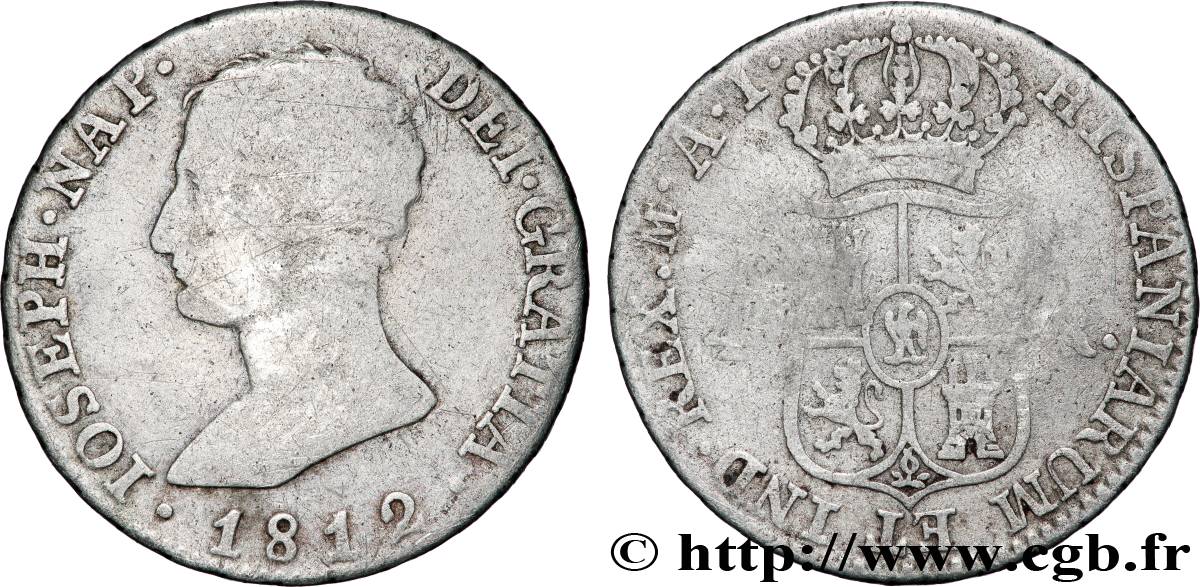 ESPAGNE - ROYAUME D&nbsp;ESPAGNE - JOSEPH NAPOLÉON 4 Reales 1812 Madrid TB 