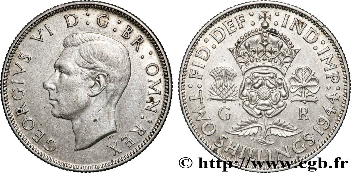 ROYAUME-UNI 1 Florin (2 Shillings) Georges VI 1944 Londres TTB+ 