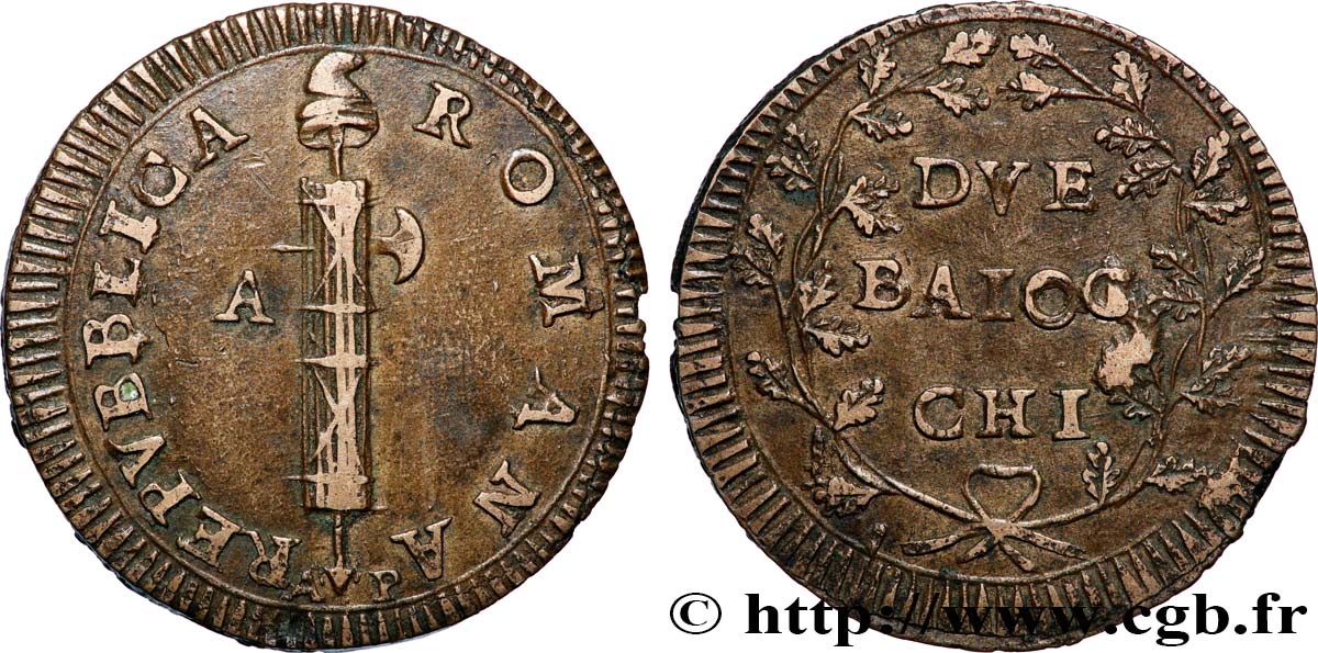 ITALIE - PREMIÈRE RÉPUBLIQUE ROMAINE - ANCÔNE 2 Baiocchi N.D. (1798) Ancône TTB 