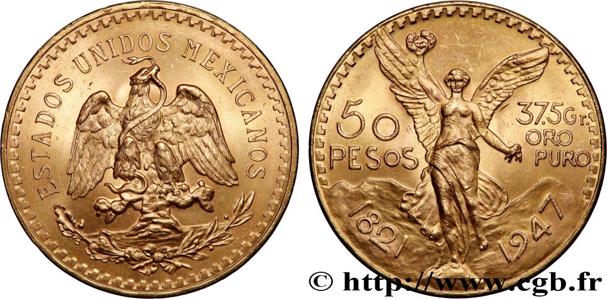 OR, PALLADIUM ET PLATINE INVESTISSEMENT 50 Pesos or 1947 Mexico SPL 