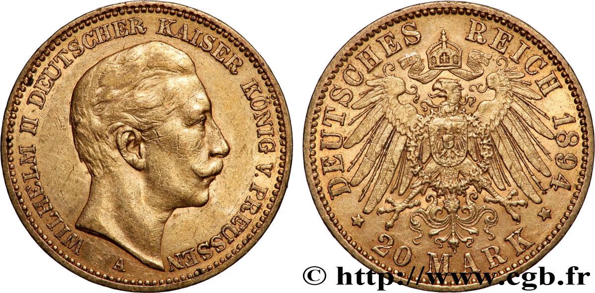 OR, PALLADIUM ET PLATINE INVESTISSEMENT 20 Mark Guillaume II  1894 Berlin TTB+ 