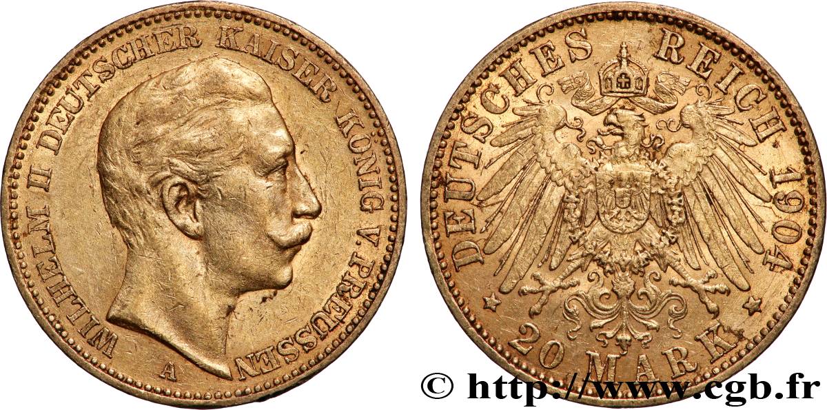 OR, PALLADIUM ET PLATINE INVESTISSEMENT 20 Mark  1904 Berlin TTB+ 