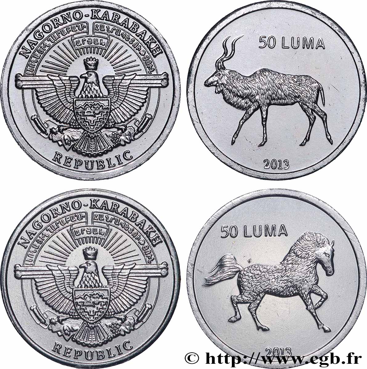BERGKARABACH Lot deux monnaies de 50 Luma 2013  fST 