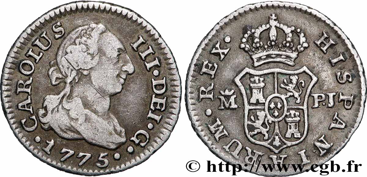 ESPAGNE - ROYAUME D&nbsp;ESPAGNE - CHARLES III 1/2 Real Charles III 1775 Madrid TTB 