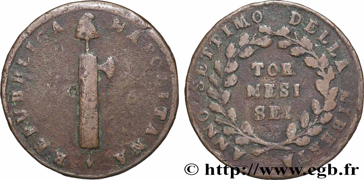 ITALIE - RÉPUBLIQUE NAPOLITAINE 6 Tornesi an VII 1799 Naples TB 
