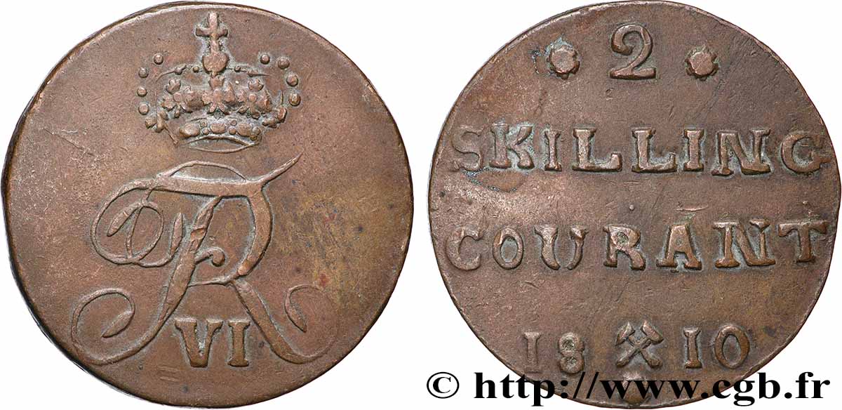 NORWEGEN 2 Skilling Frédéric VI 1810 Kongsberg fVZ 