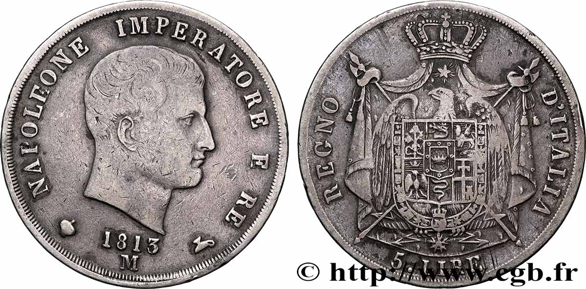 ITALIEN - Königreich Italien - NAPOLÉON I. 5 Lire 1813 Milan fSS 