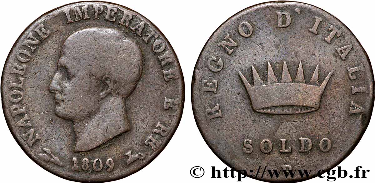 ITALY - KINGDOM OF ITALY - NAPOLEON I 1 Soldo 1809 Bologne VF 