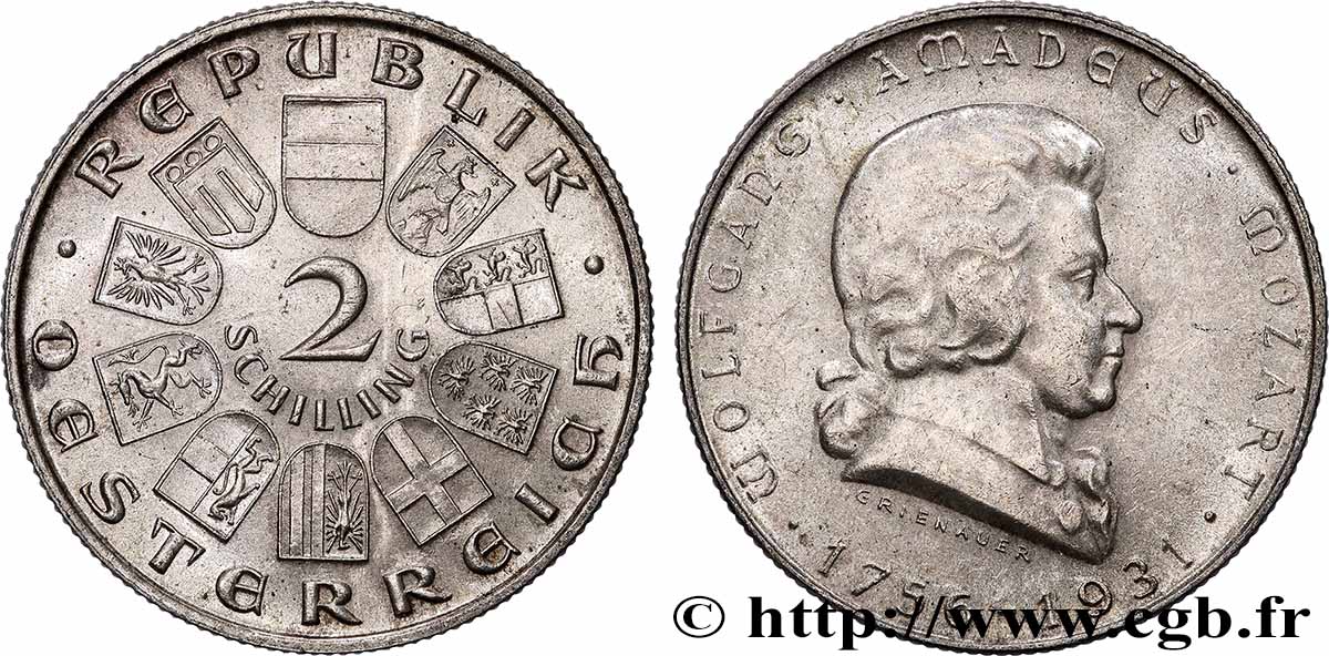 AUSTRIA 2 Schilling 175e anniversaire naissance de Wolfgang Amadeus Mozart 1931  q.SPL 