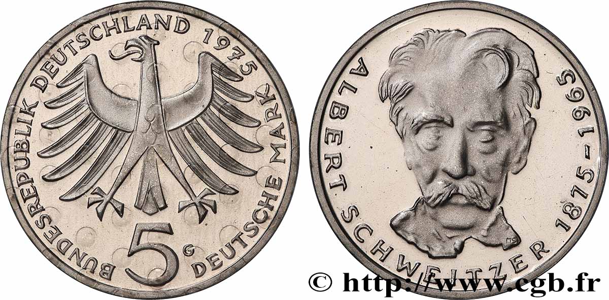 ALEMANIA 5 Mark Proof Albert Schweitzer 1975 Karlsruhe FDC 