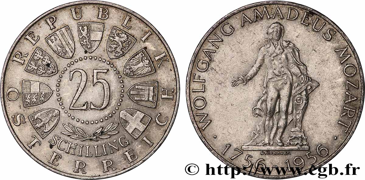 ÖSTERREICH 25 Schilling 200e anniversaire de la naissance de Mozart 1956  fVZ 