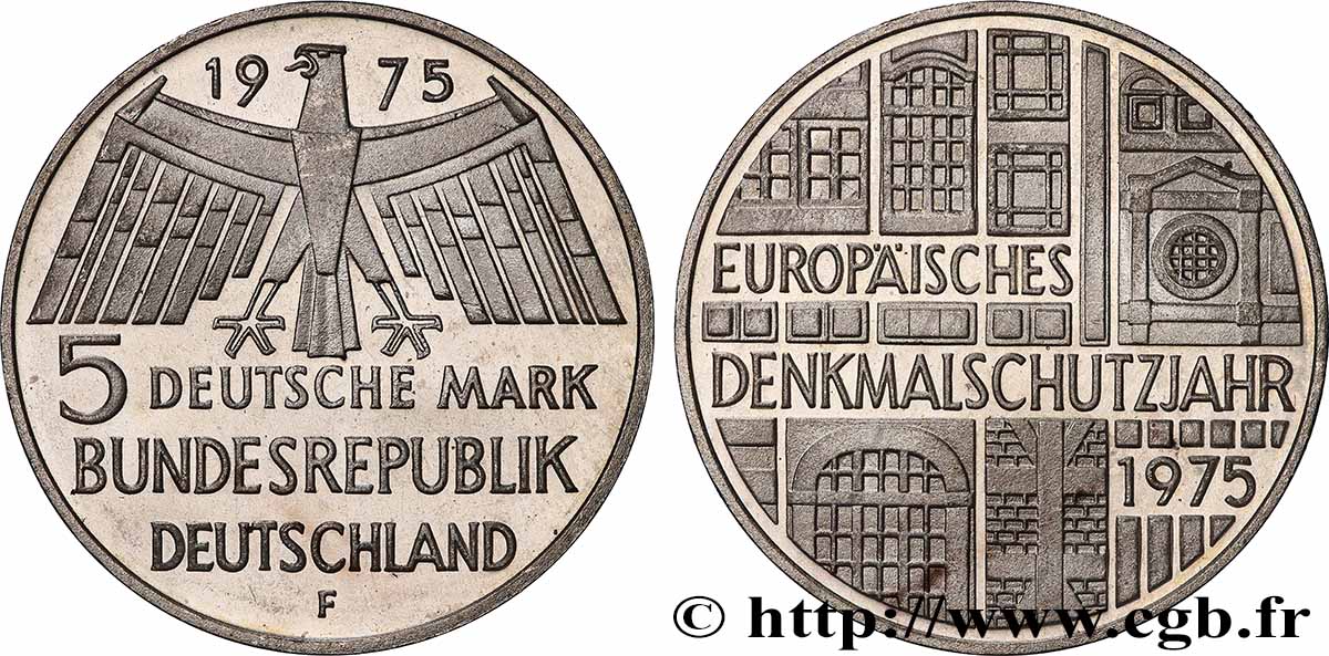 ALLEMAGNE 5 Mark Proof Année européenne du patrimoine 1975 Stuttgart - F SPL 