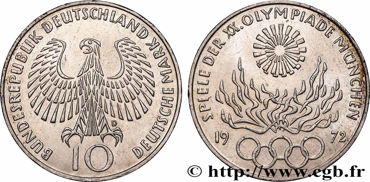 ALLEMAGNE 10 Mark Proof XXe J.O. Munich “IN DEUTSCHLAND” 1972 Munich SPL 