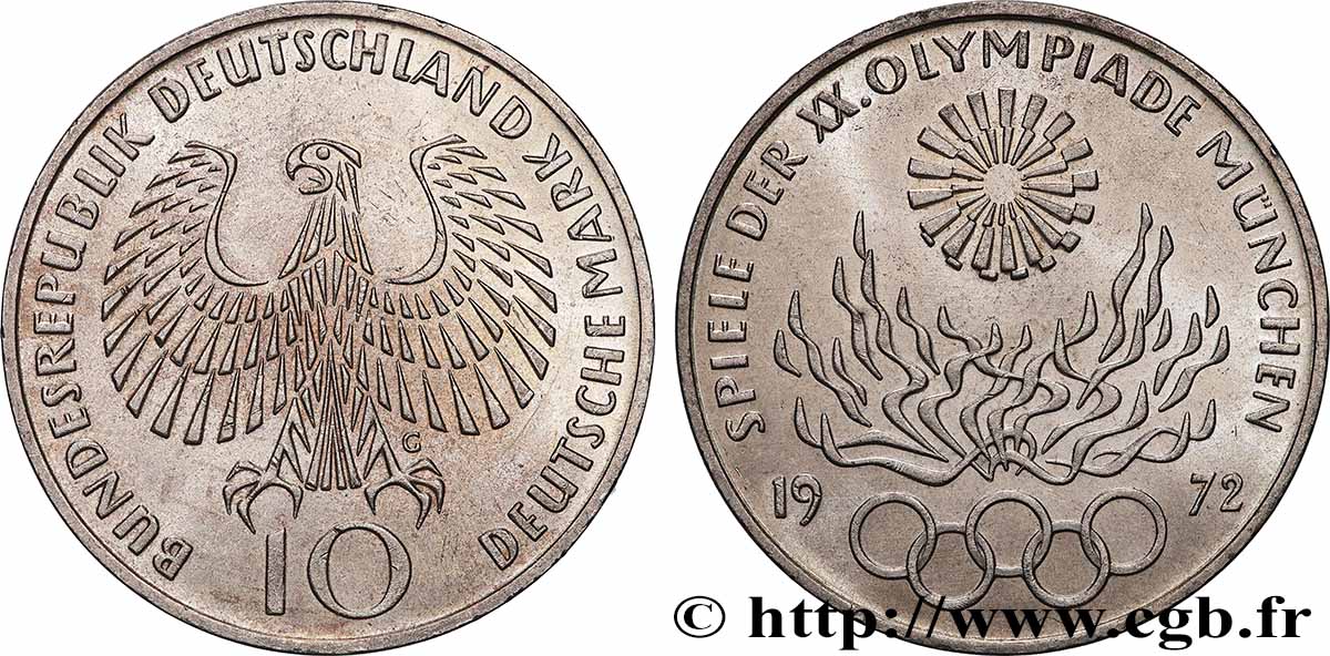 ALLEMAGNE 10 Mark XXe J.O. Munich - Flamme olympique 1972 Munich SPL 