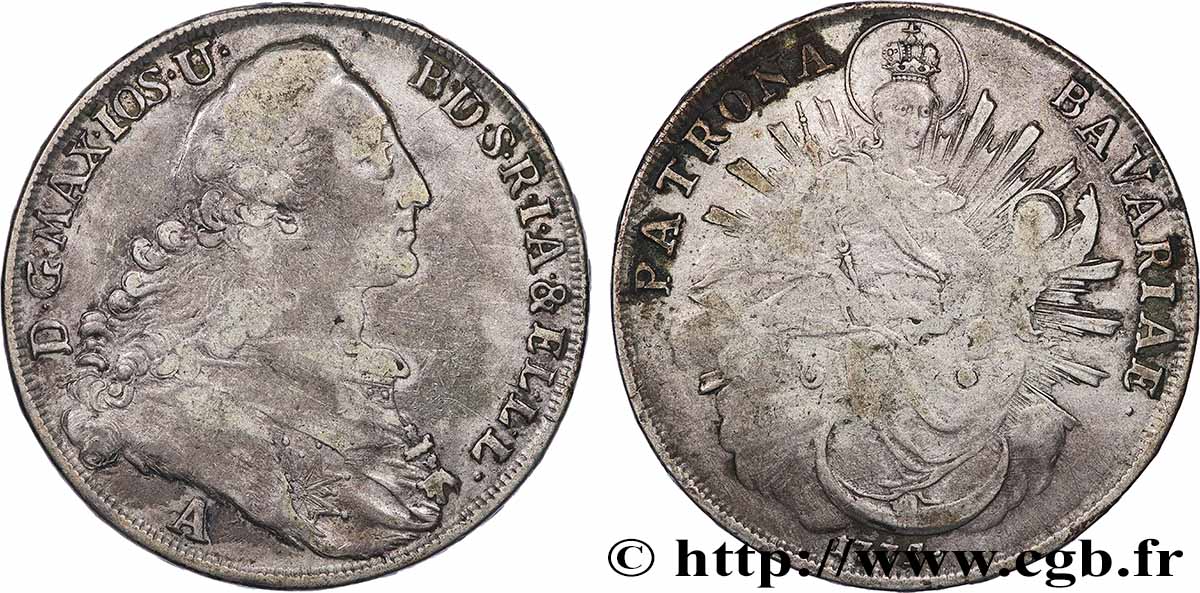 GERMANIA - ELETTORADO DI BAVIERA - MASSIMILIANO III GIUSEPPE Thaler  1775 Munich MB 