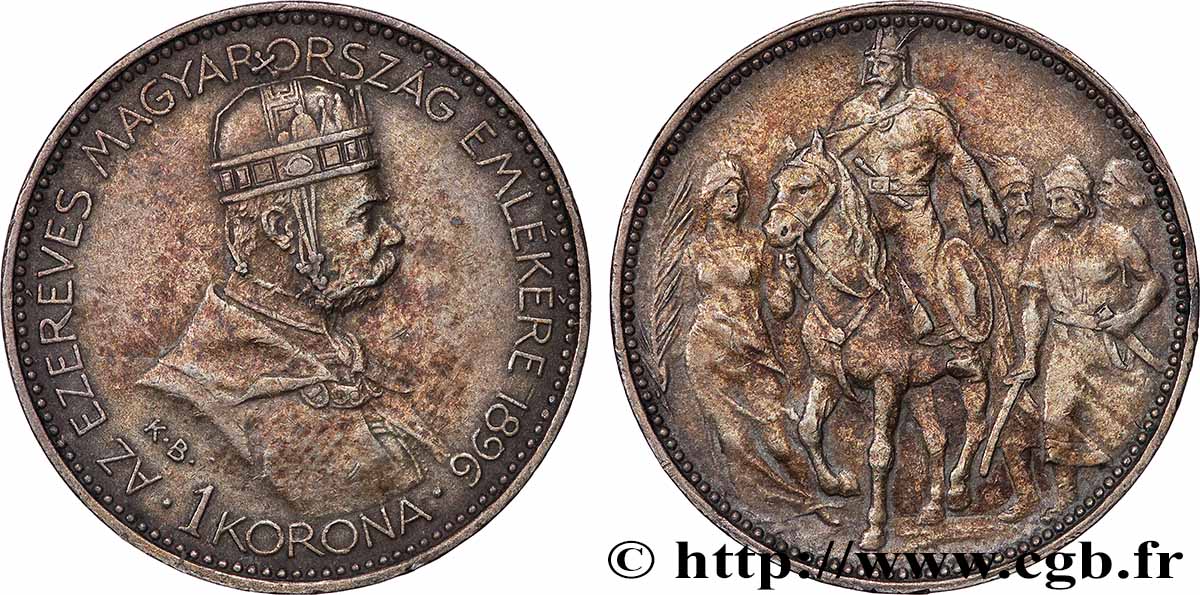 HONGRIE 1 Korona François-Joseph - commémoration du millénium 1896  TTB 
