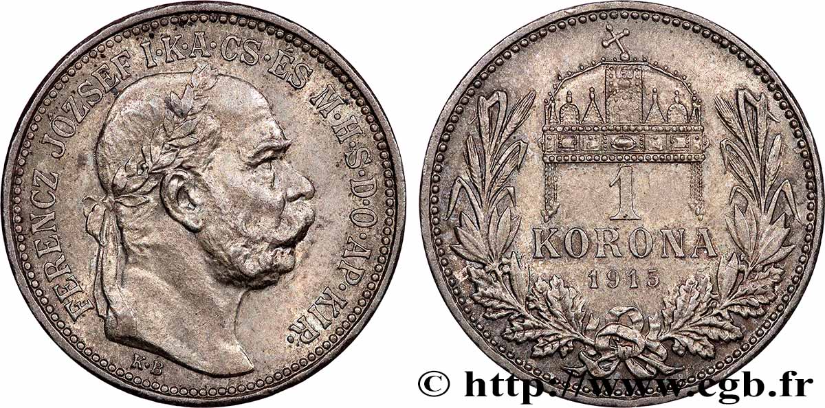 HUNGARY 1 Korona François-Joseph 1915 Kremnitz AU 