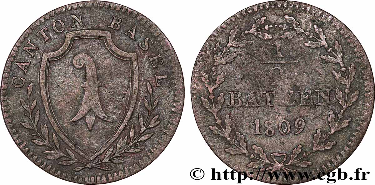 SVIZZERA - CANTON BASILEA 1/2 Batzen 1809  MB 