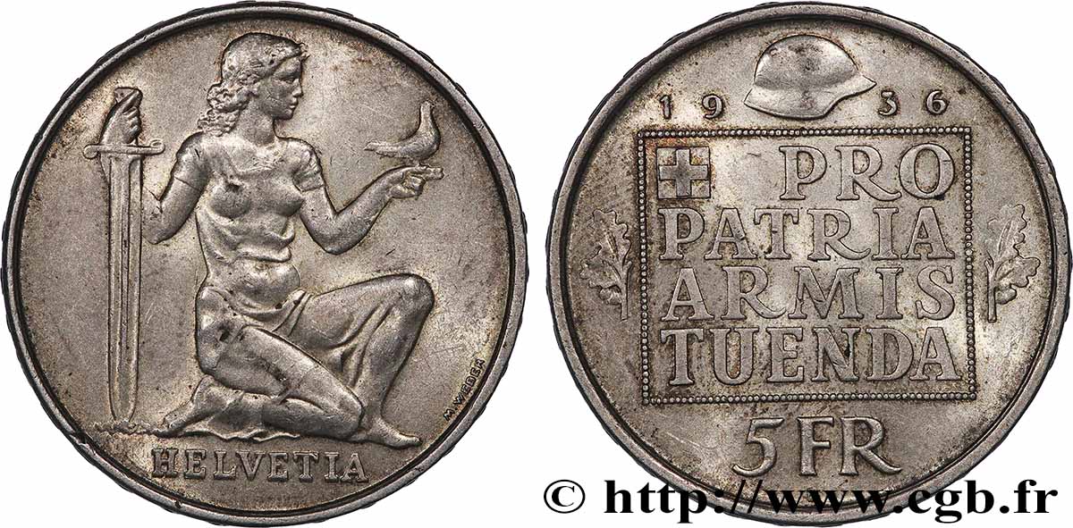 SVIZZERA  5 Francs fond pour l’armement 1936 Berne SPL 